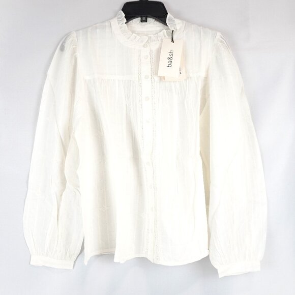 ba&sh Melody Long-Sleeve Embroidered Blouse In White Women's Size 1/Small - NWT - Picture 2 of 11